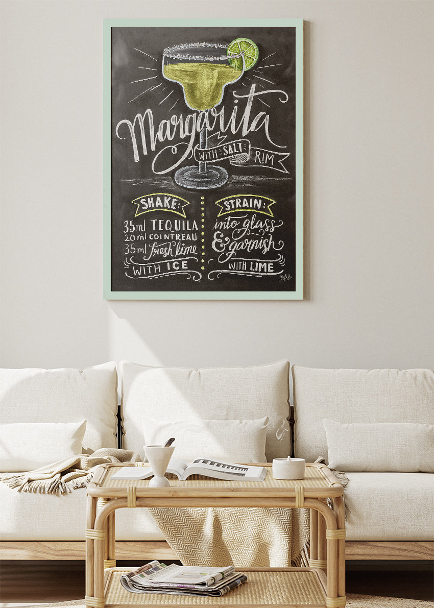 Margarita Chalkboard Cocktail Recipe Poster & Canvas Print | Vintage Bar Wall Art
