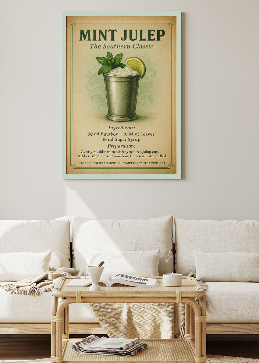 Mint Julep Southern Classic Cocktail Poster & Canvas Print | Vintage Bar Wall Art