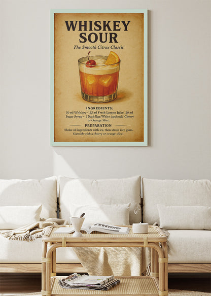Whiskey Sour Cocktail Poster & Canvas Print – Classic Vintage Bar Wall Art – AI PRINT LAB