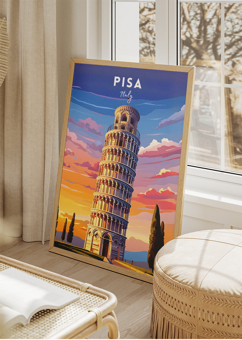 Pisa Italy Poster & Canvas Print – Illustrated Leaning Tower Art