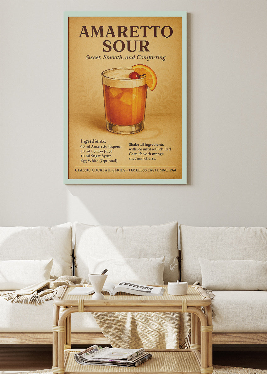 Amaretto Sour Recipe Poster & Canvas Print | Vintage Cocktail Wall Art