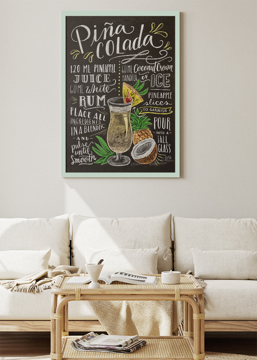 Piña Colada Recipe Chalkboard Poster & Canvas Print | Tropical Cocktail Wall Art