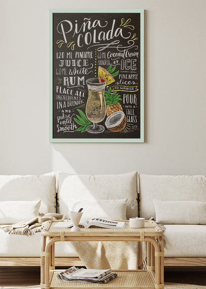 Piña Colada Recipe Chalkboard Poster & Canvas Print | Tropical Cocktail Wall Art