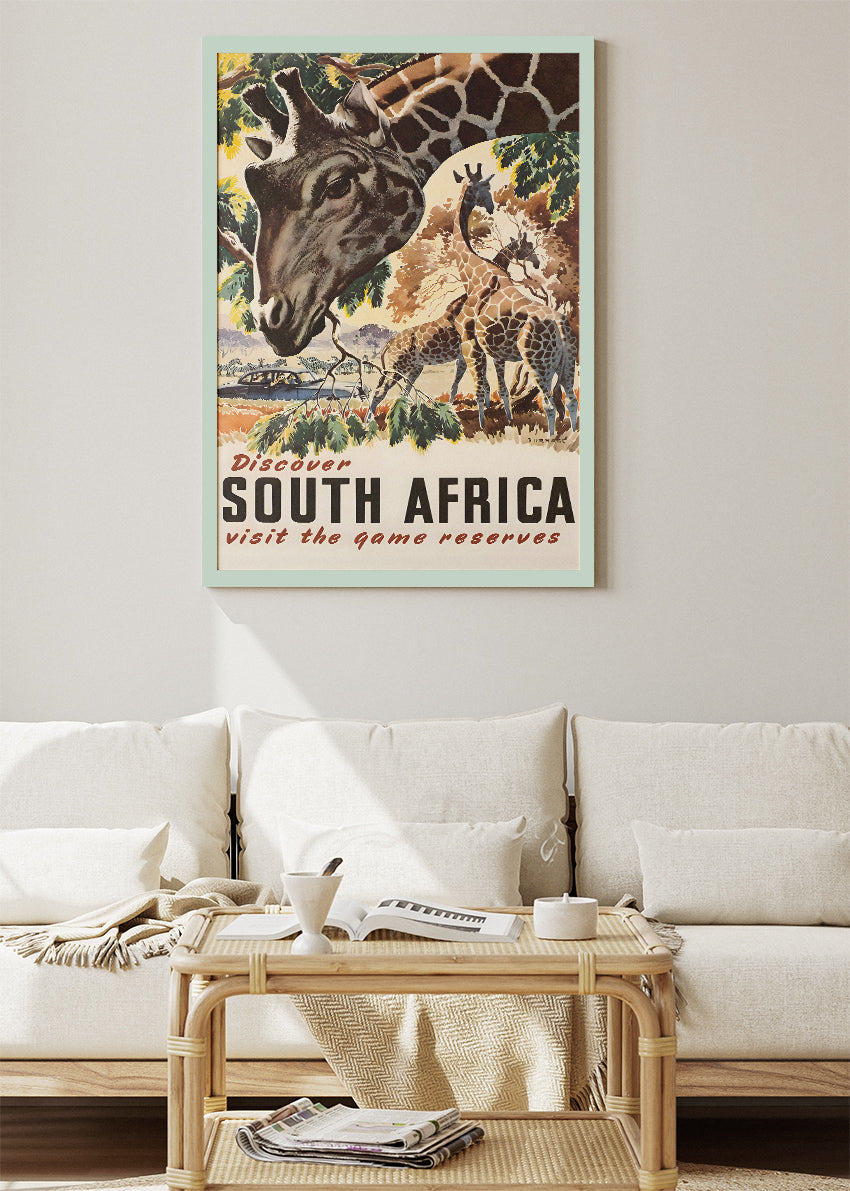Discover South Africa Giraffe Poster & Canvas Print – Vintage Wildlife Travel Art