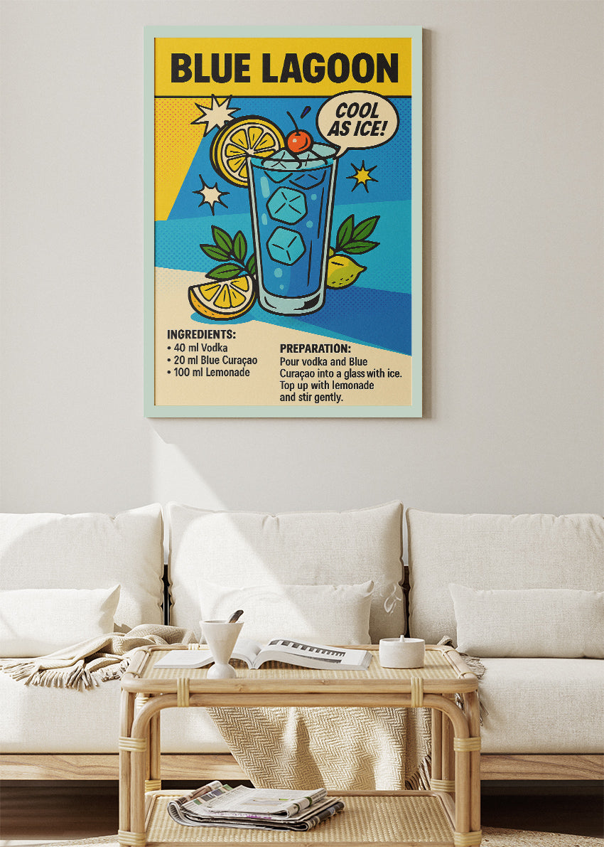 Blue Lagoon Pop Art Cocktail Poster & Canvas Print | Cool As Ice Retro Bar Wall Art