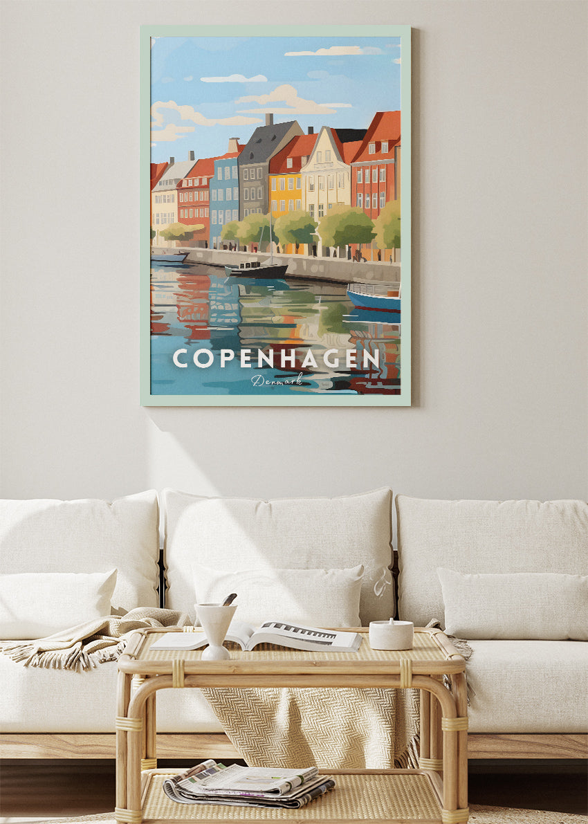 Copenhagen Denmark Poster & Canvas Print – Colorful Nyhavn Waterfront Illustration
