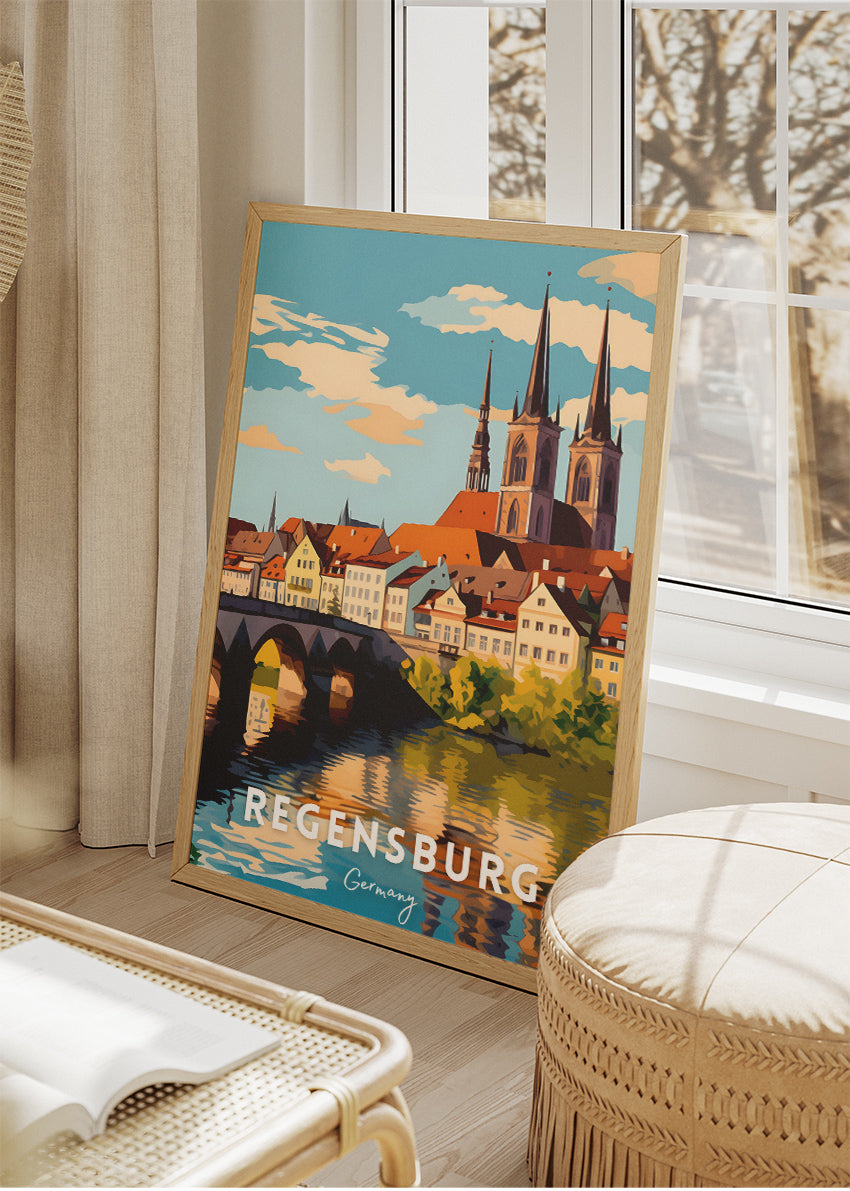 Regensburg Germany Poster & Canvas Print – Vintage Bavarian Riverside Art