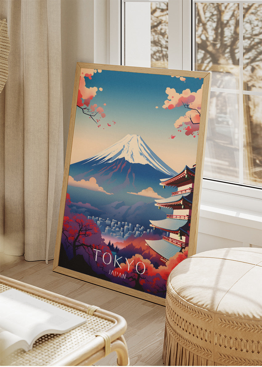 Tokyo Japan Poster & Canvas Print – Illustrated Mount Fuji & Pagoda Art