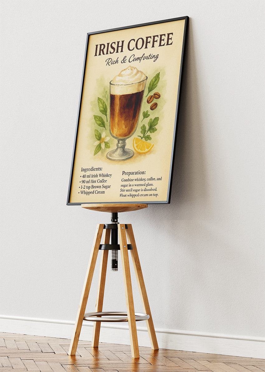 Irish Coffee Vintage Poster & Canvas Print | Warm Coffee Cocktail Wall Art