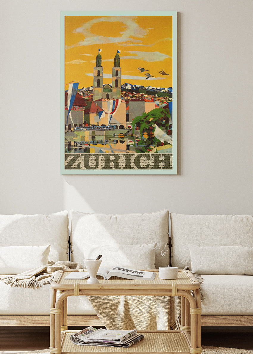 Zurich Switzerland Poster & Canvas Print – Vintage Illustrated City Travel Art