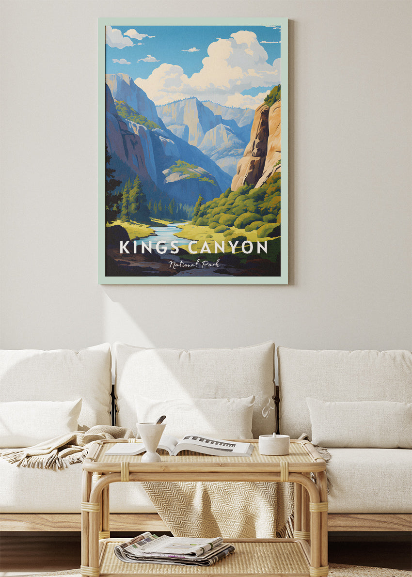 Kings Canyon National Park Poster & Canvas Print – Mountain Landscape Illustration Wall Art