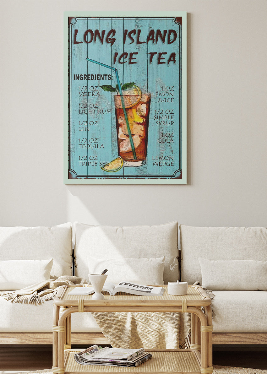 Long Island Iced Tea Rustic Cocktail Poster & Canvas Print | Vintage Bar Wall Art