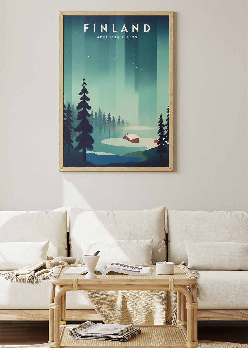 Finland Northern Lights Poster & Canvas Print – Minimal Winter Landscape Art
