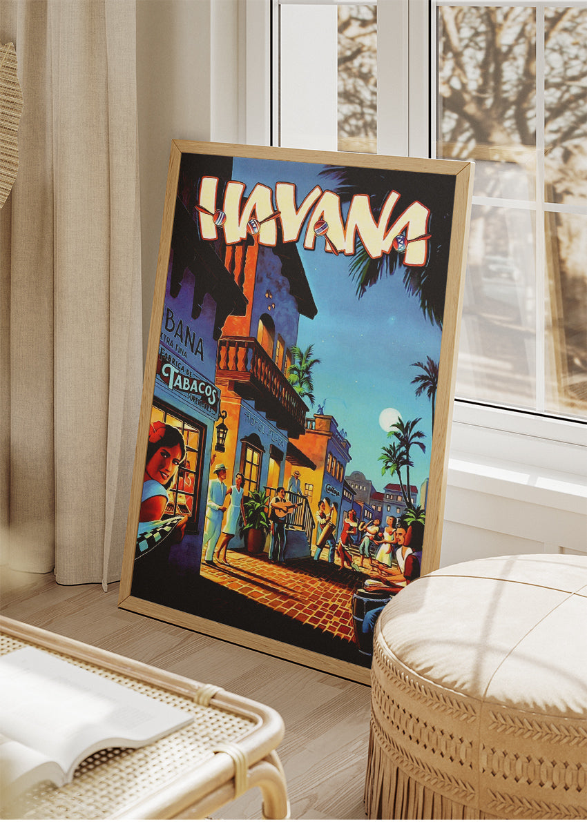 Havana Cuba Vintage Nightlife Poster & Canvas Print – Retro Street Music & Classic Caribbean Illustration