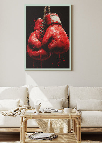 Hanging Boxing Gloves Poster & Canvas Art Print – Grit, Power, and Fight Spirit Wall Art