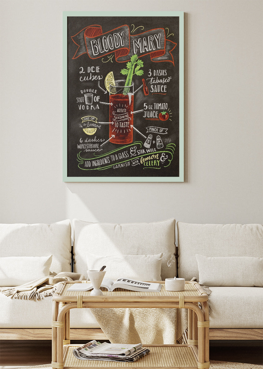 Bloody Mary Chalkboard Cocktail Poster & Canvas Print | Classic Recipe Bar Wall Art