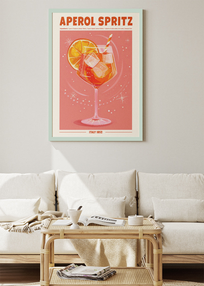 Aperol Spritz Modern Cocktail Poster & Canvas Print | Retro Italian Bar Wall Art