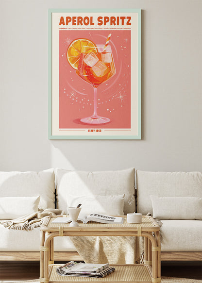 Aperol Spritz Modern Cocktail Poster & Canvas Print | Retro Italian Bar Wall Art
