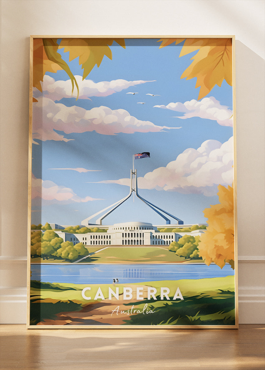 Canberra Australia Travel Poster & Canvas Wall Art – Parliament House Print – AIPRINTLAB