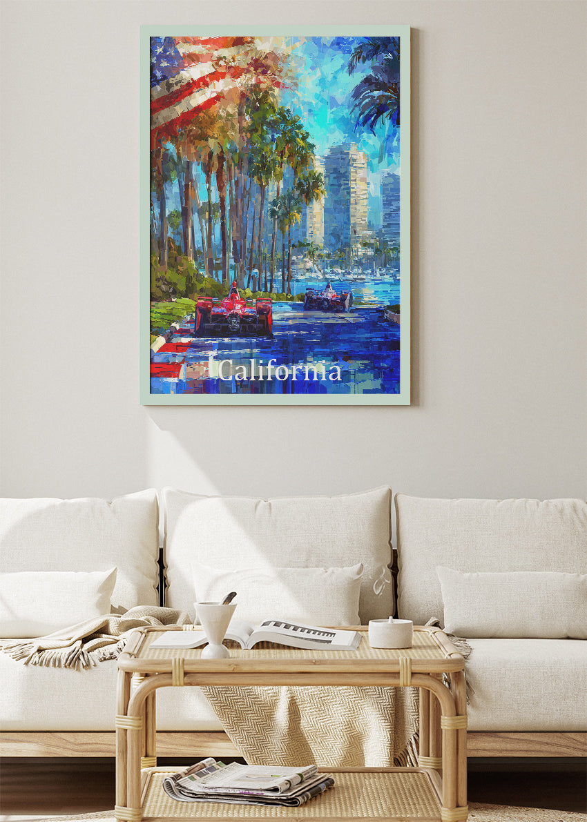 California Formula One Coastal Street Circuit Poster & Canvas | Cinematic Motorsport Wall Art