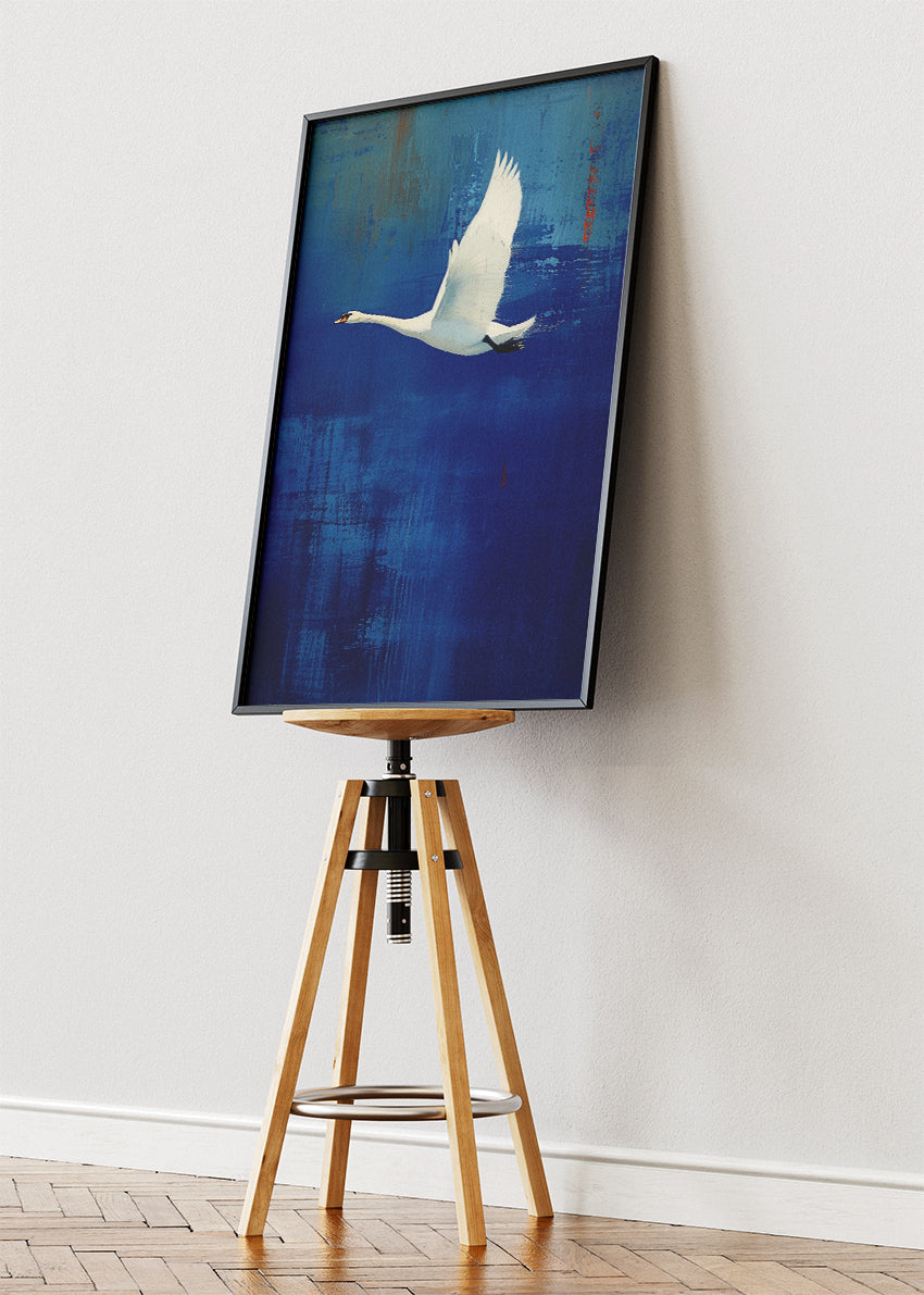 Elegant Flying Swan Canvas Print & Poster – Minimalist Blue Bird Wall Art – AI PRINT LAB