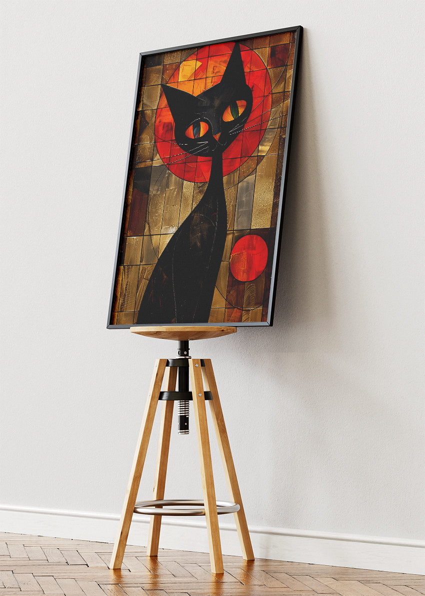 Abstract Black Cat Canvas Print & Poster – Modern Geometric Cat Wall Art – AI PRINT LAB