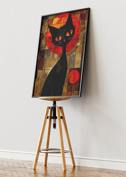 Abstract Black Cat Canvas Print & Poster – Modern Geometric Cat Wall Art – AI PRINT LAB