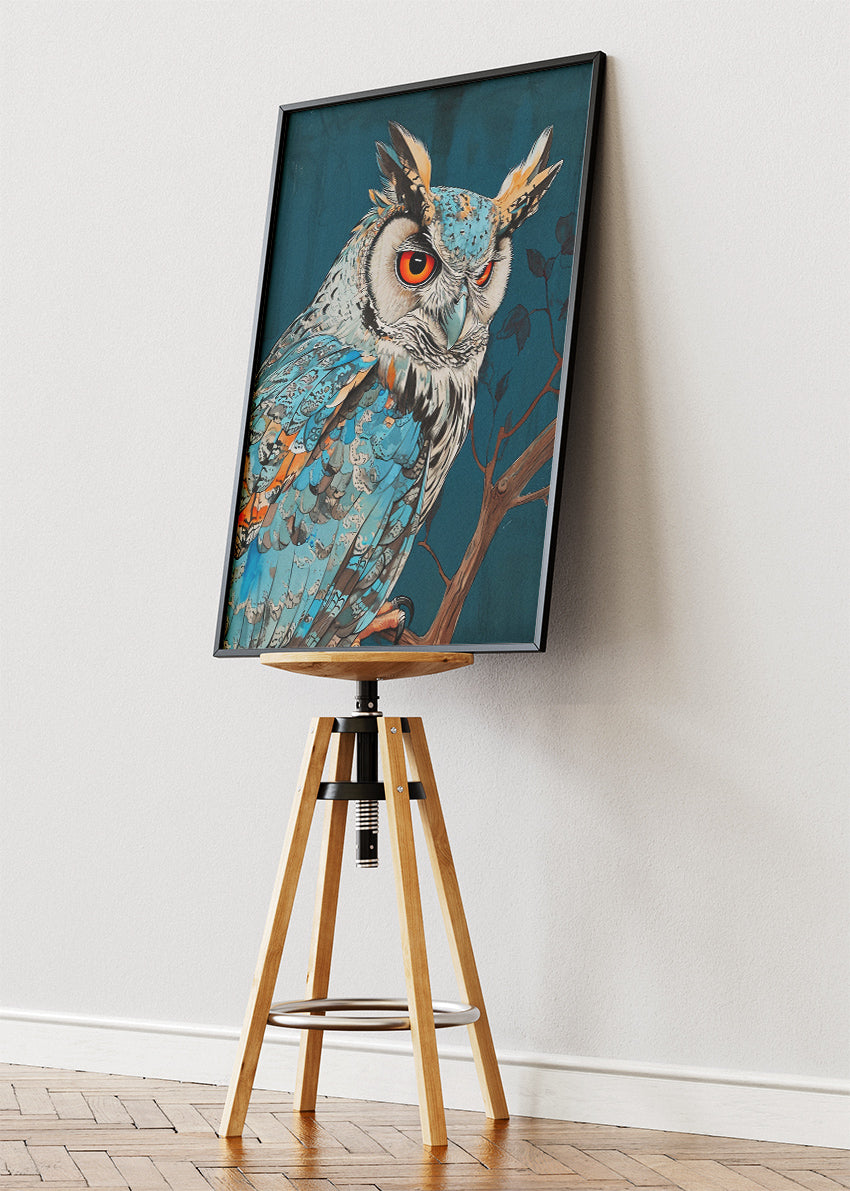 Majestic Blue Owl Canvas Print & Poster – Artistic Owl Wall Art – AI PRINT LAB