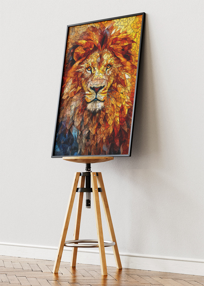 Golden Mosaic Lion Canvas Print & Poster – Geometric Lion Wall Art – AI PRINT LAB