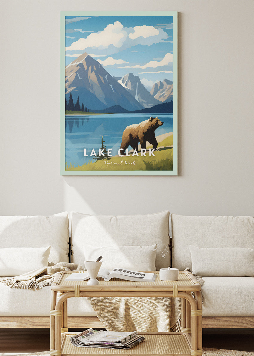 Lake Clark National Park Poster & Canvas Print – Alaska Mountain Lake Bear Landscape Wall Art