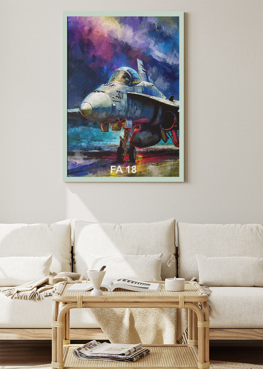 FA-18 Hornet Fighter Jet Poster & Canvas Print – Vibrant Aviation Wall Art