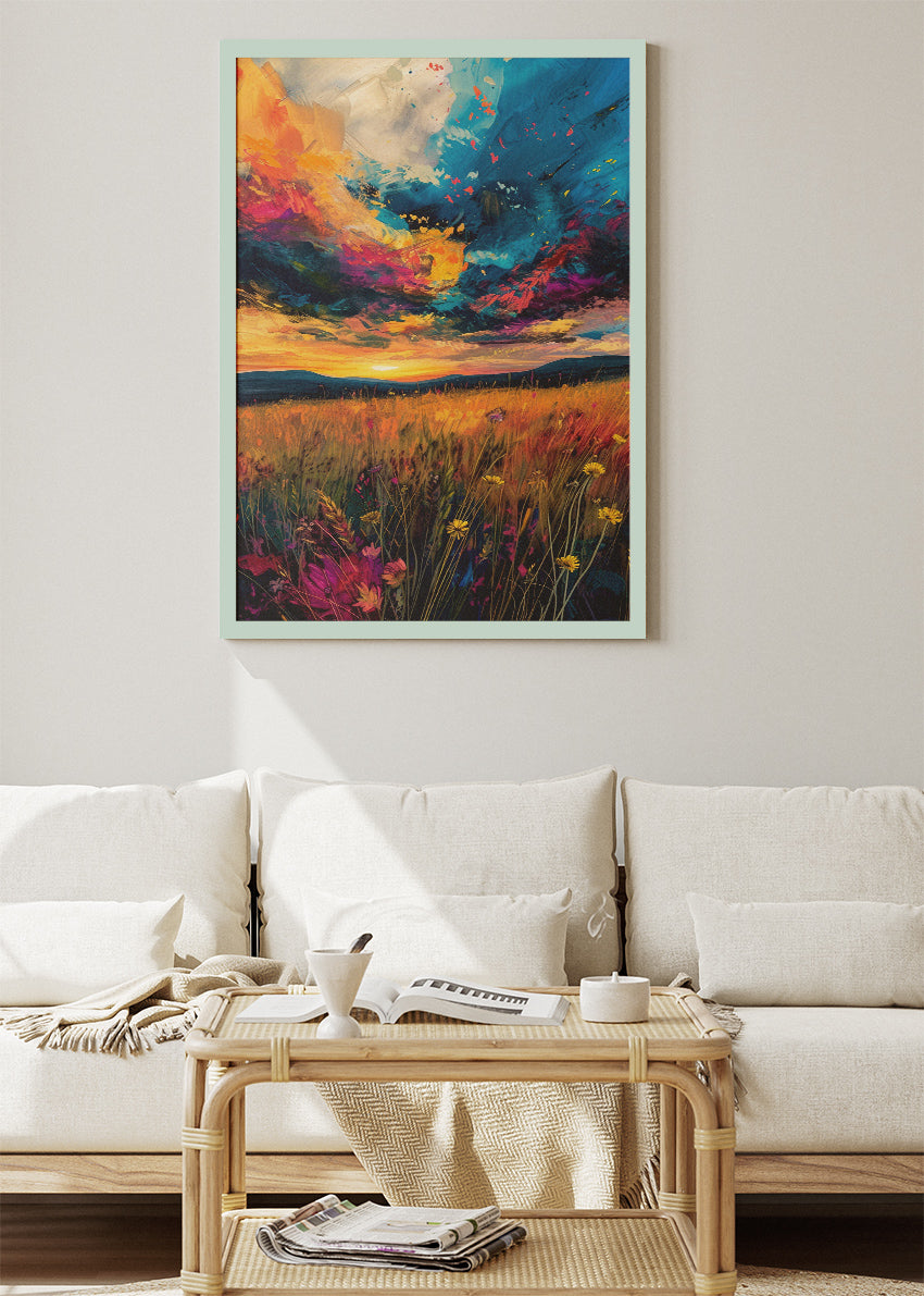 Vibrant Wildflower Sunset – Expressive Landscape Canvas & Poster Print – AI PRINT LAB