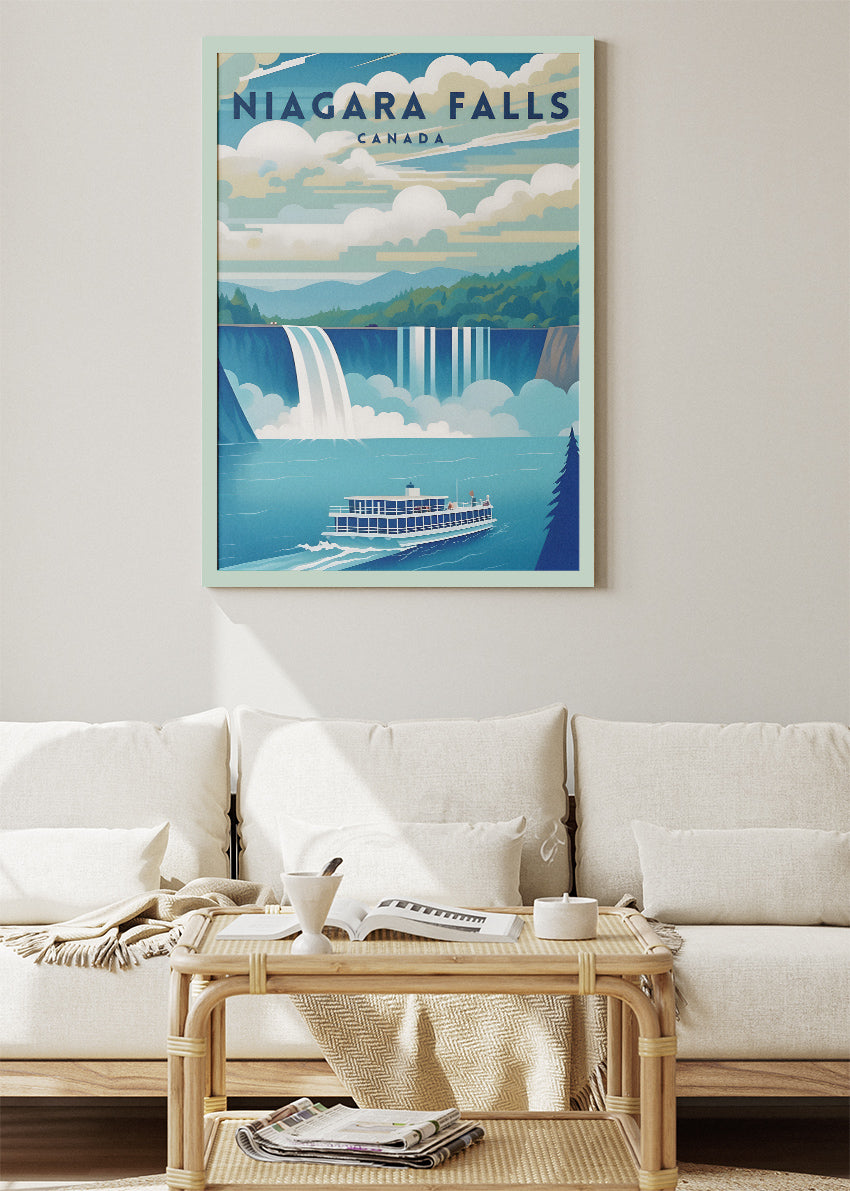 Niagara Falls Canada Poster & Canvas Print – Waterfall & Scenic Boat Illustration