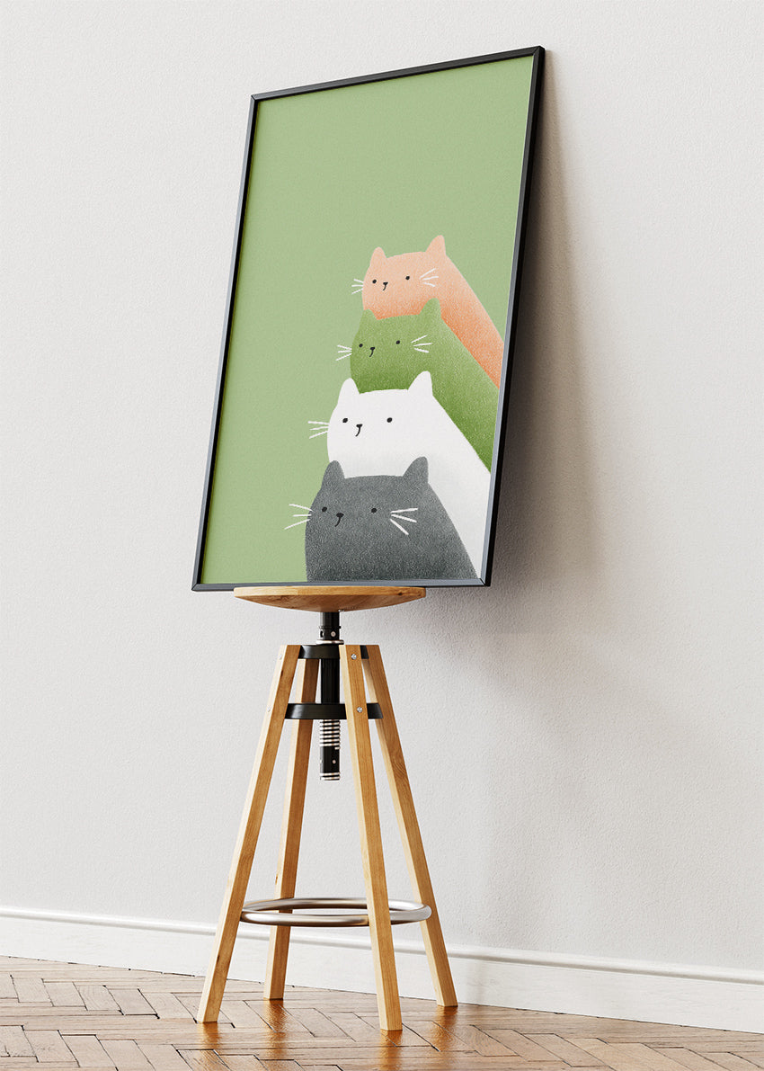 Minimalist Cute Cats Canvas Print & Poster – Modern Scandinavian Cat Wall Art – AI PRINT LAB