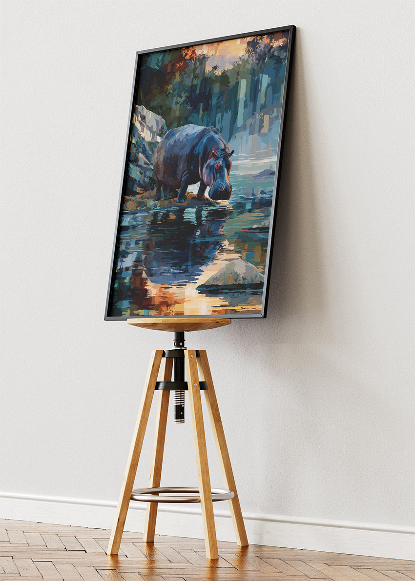Serene Hippo River Scene Canvas Print & Poster – African Wildlife Wall Art – AI PRINT LAB