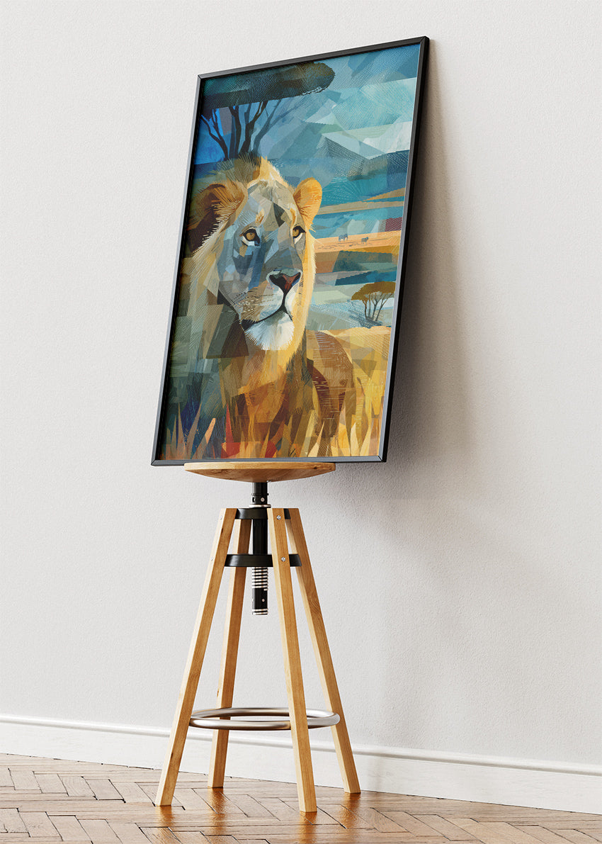 Geometric Safari Lion Canvas Print & Poster – Modern African Wildlife Wall Art – AI PRINT LAB