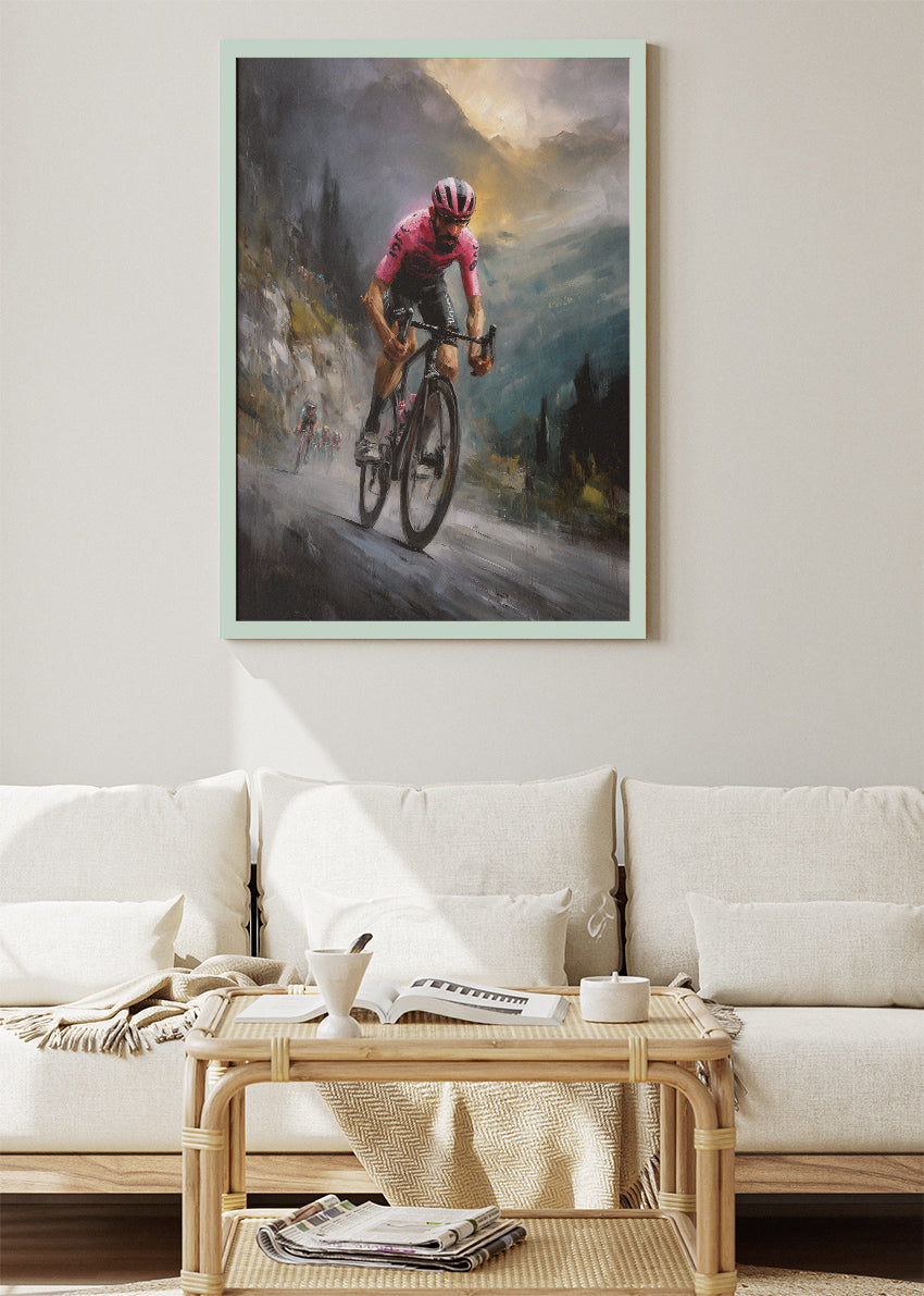 Solo Mountain Breakaway Cycling Art Print & Canvas – The Leader’s Ascent