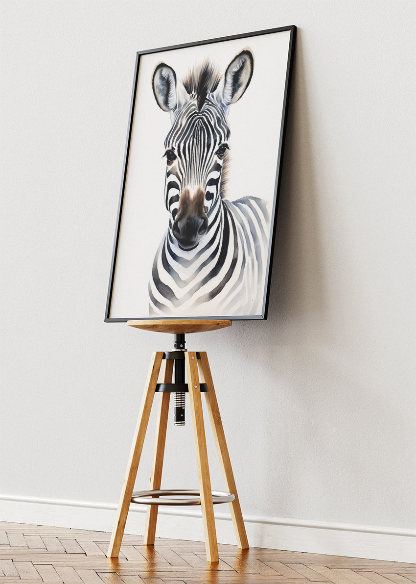 Minimal Zebra Portrait Poster & Canvas Print – Modern Wildlife Wall Art