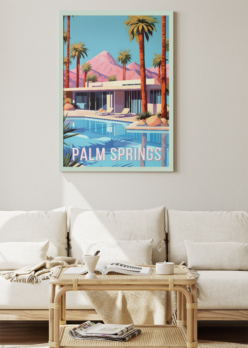 Palm Springs California Poster & Canvas Print – Mid-Century Modern Poolside Illustration