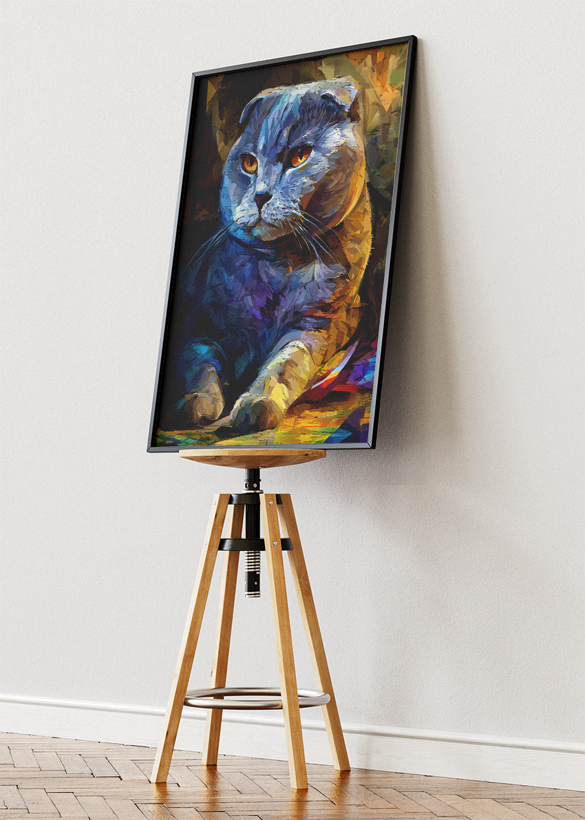 Colorful Scottish Fold Cat Canvas Print & Poster – Modern Artistic Cat Wall Art – AI PRINT LAB