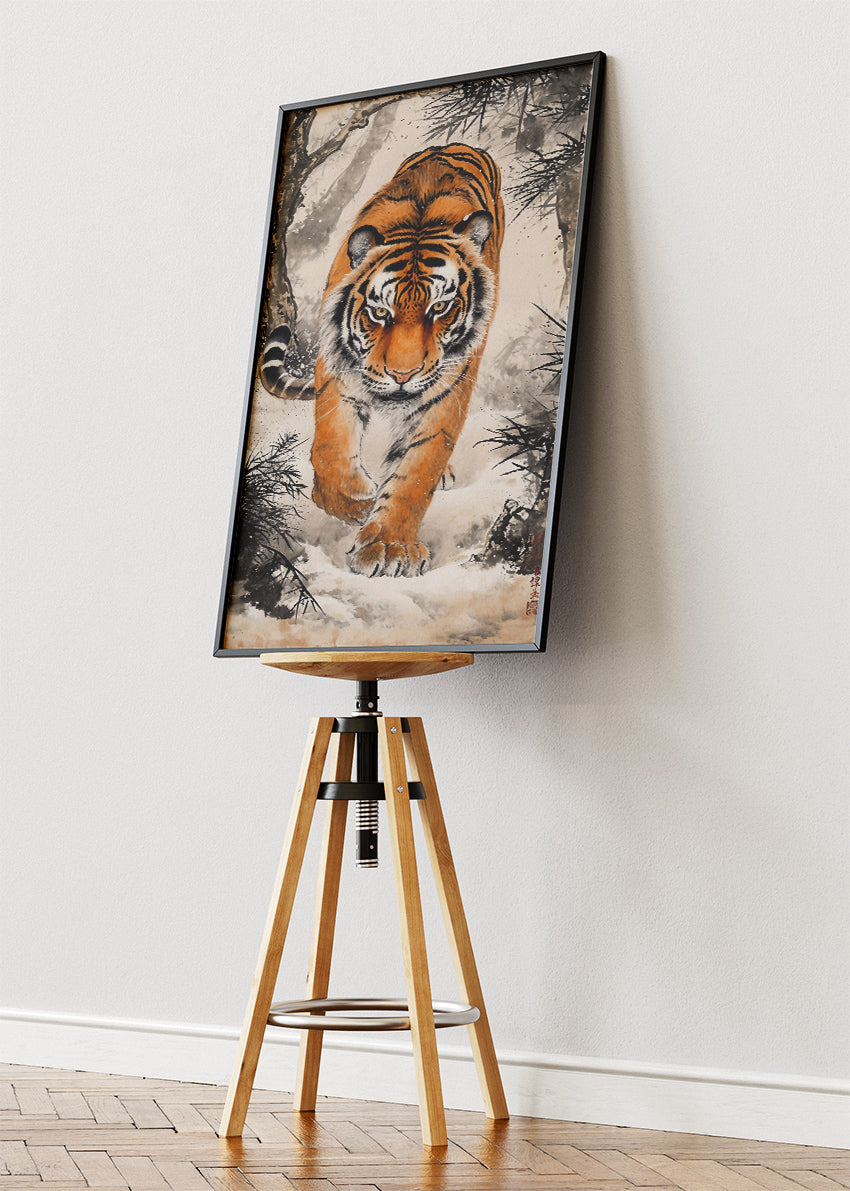 Walking Tiger Canvas Print & Poster – Traditional Ink Style Wildlife Wall Art – AI PRINT LAB