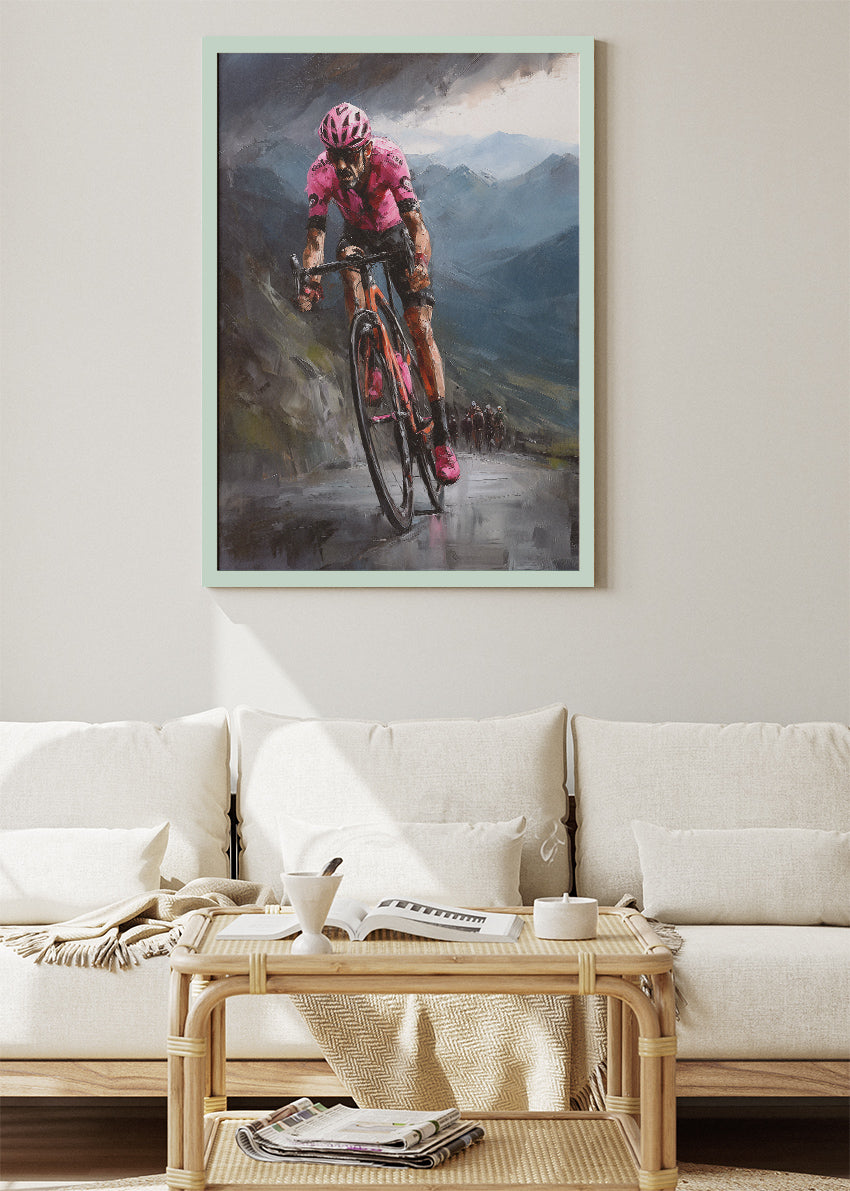 Pink Jersey Mountain Attack Cycling Art Print & Canvas – Relentless Ascent