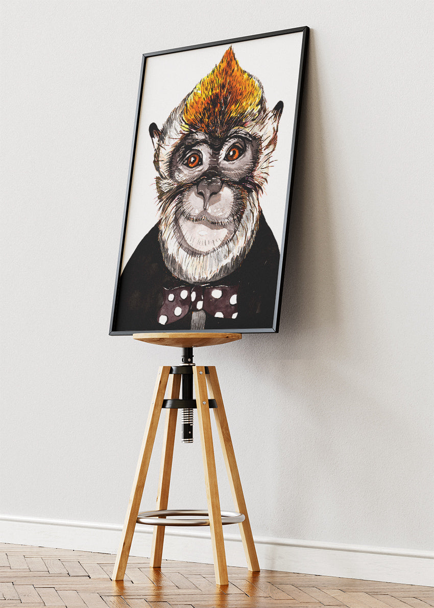 Funny Monkey Portrait Canvas Print & Poster – Cute Bow Tie Monkey Wall Art – AI PRINT LAB