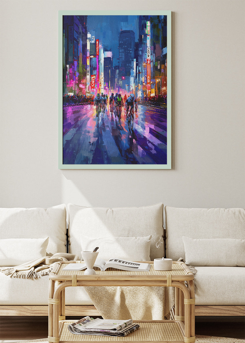 Neon City Night Cycling Art Print & Canvas – Midnight Breakaway