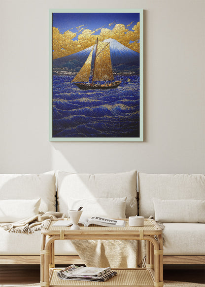 Golden Sails at Fuji – Luxury Ocean Canvas & Poster Print – AI PRINT LAB