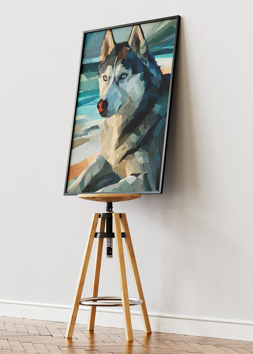 Geometric Husky Canvas Print & Poster – Modern Arctic Dog Wall Art – AI PRINT LAB