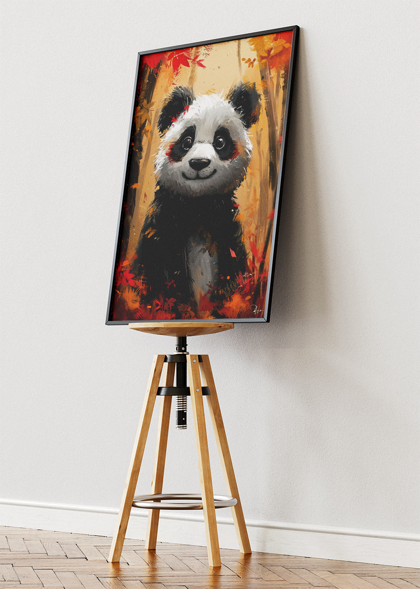 Autumn Forest Panda Poster & Canvas Print – Cute Animal Art in Warm Fall Colors