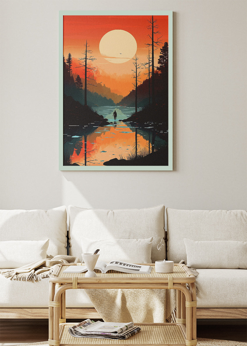 Solitude at Sunset – Modern Silhouette Forest Canvas & Poster Print – AI PRINT LAB