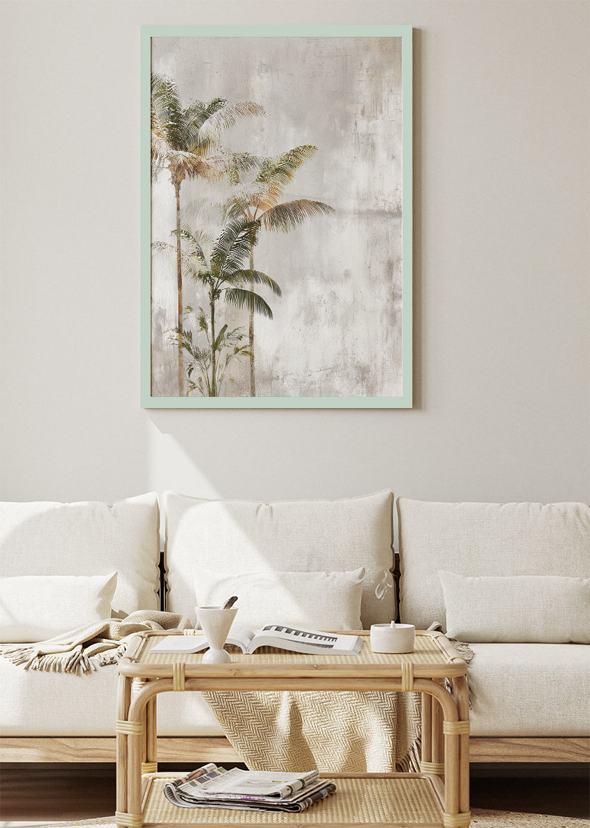 Neutral Tropical Palm Wall Art – Minimalist Beige Botanical Canvas Print | Modern Coastal Portrait Poster