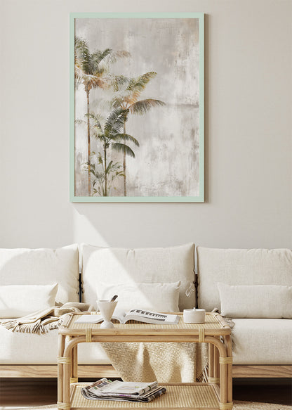 Neutral Tropical Palm Wall Art – Minimalist Beige Botanical Canvas Print | Modern Coastal Portrait Poster